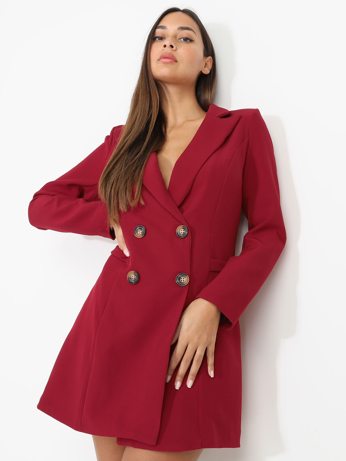 Robe blazer cintrée et boutonnée- Bordeaux