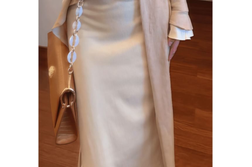 closetaine - Mock Two-Piece Long-Sleeve Two Tone Maxi Sheath Dress