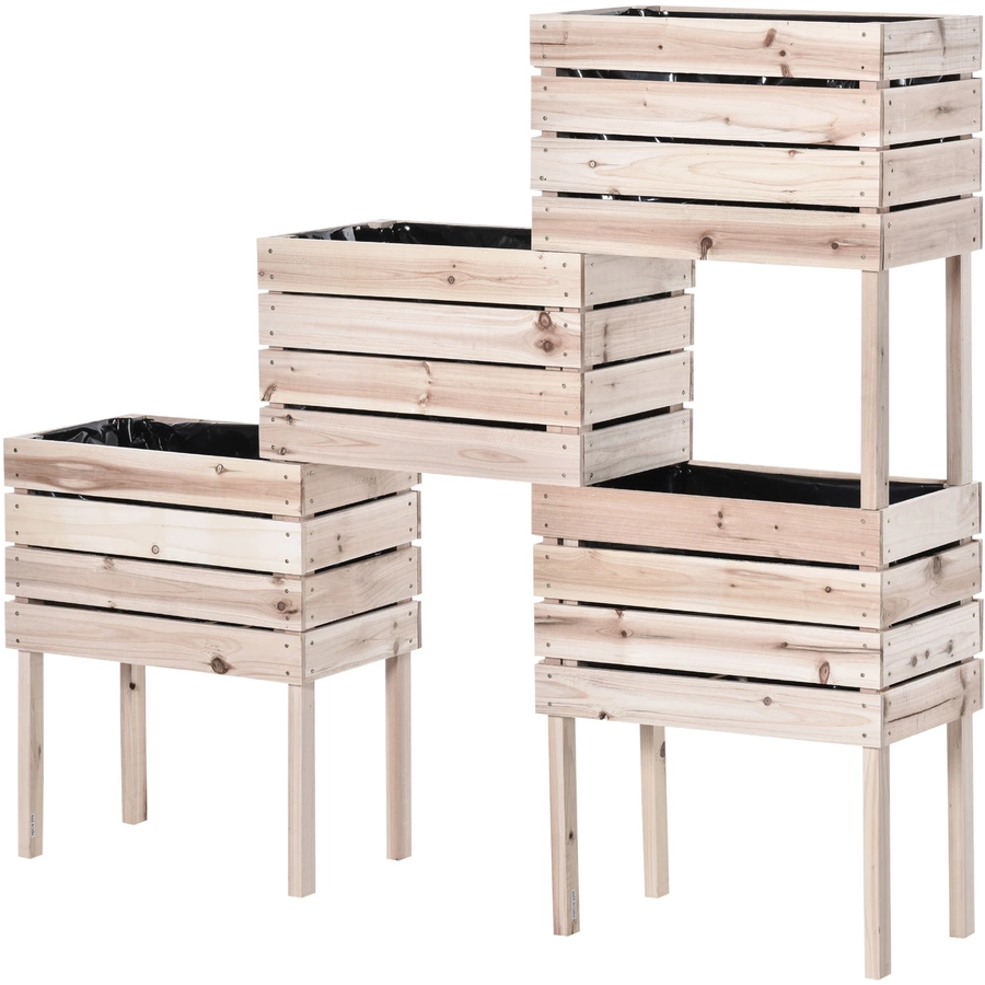 Outsunny Hochbeet aus Tannenholz, 4-teilig Natur