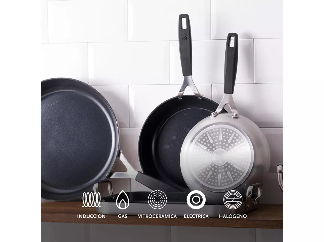 Set de 3 poêles Ø16Ø20Ø24cm et 3 protections MasterPRO Antiadhésives en Aluminium Forgé