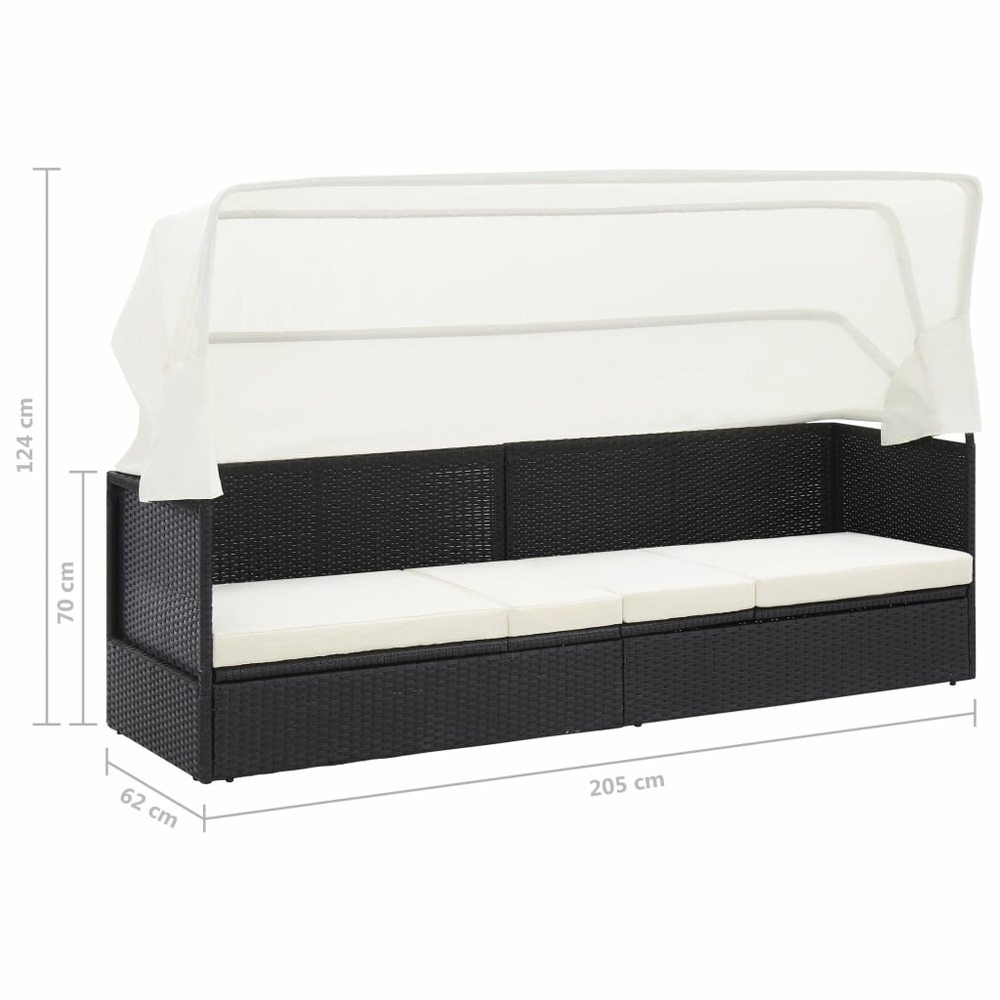 Transat chaise longue bain de soleil lit de jardin terrasse meuble d'extérieur avec auvent noir résine tressée