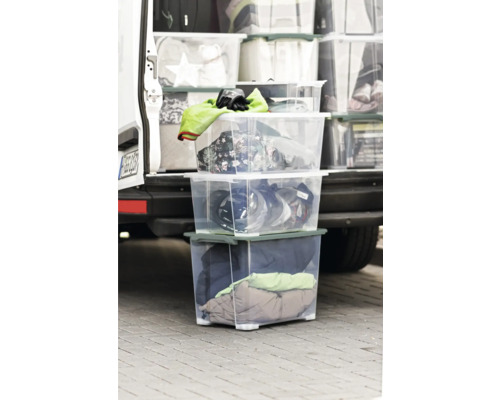 Rotho Box met deksel en wielen Evo Safe 65 l transparant 59x41,2x39,5 cm