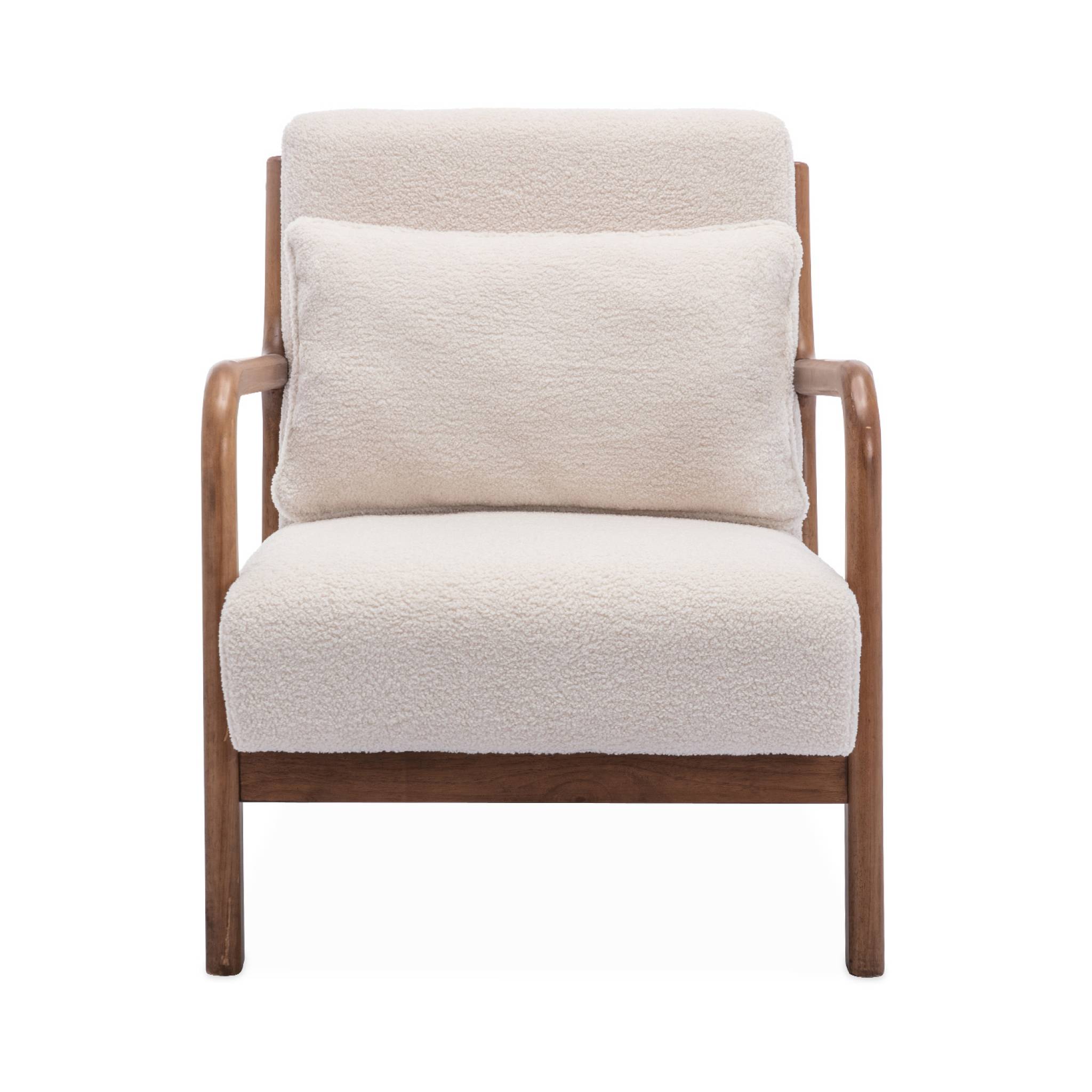 Banquette 2 places + fauteuil bouclette en bois d'hévéa teinté noyer clair