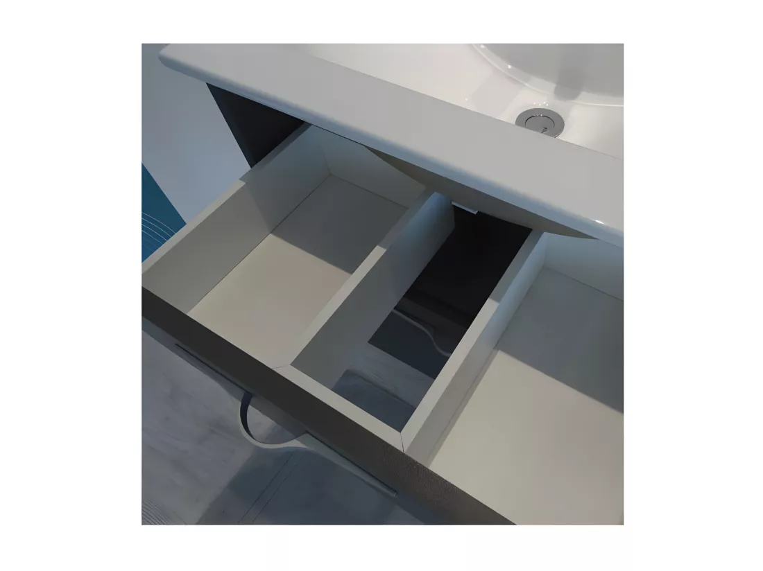 Ensemble meuble de salle de bain suspendu 2 tiroirs 60 cm Blanc + miroir + colonne- KUNDO