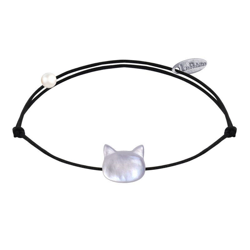 Bracelet Lien Tête de Chat en Nacre - Noir