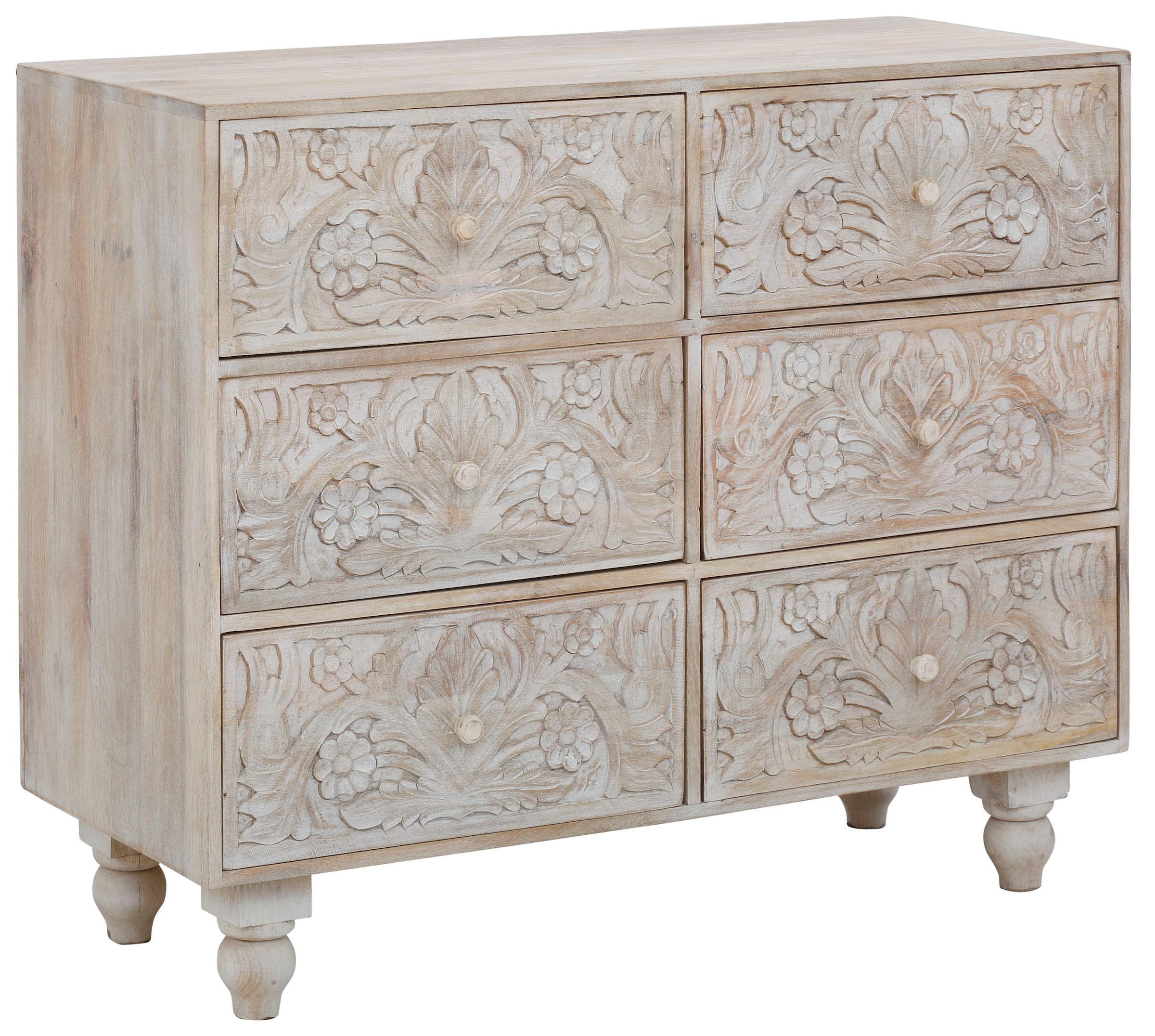 Home affaire Kommode »Lavin Sideboard« Mangoholz, mit dekorativen Schnitzereien, Handgefertigt, Breite 110 cm