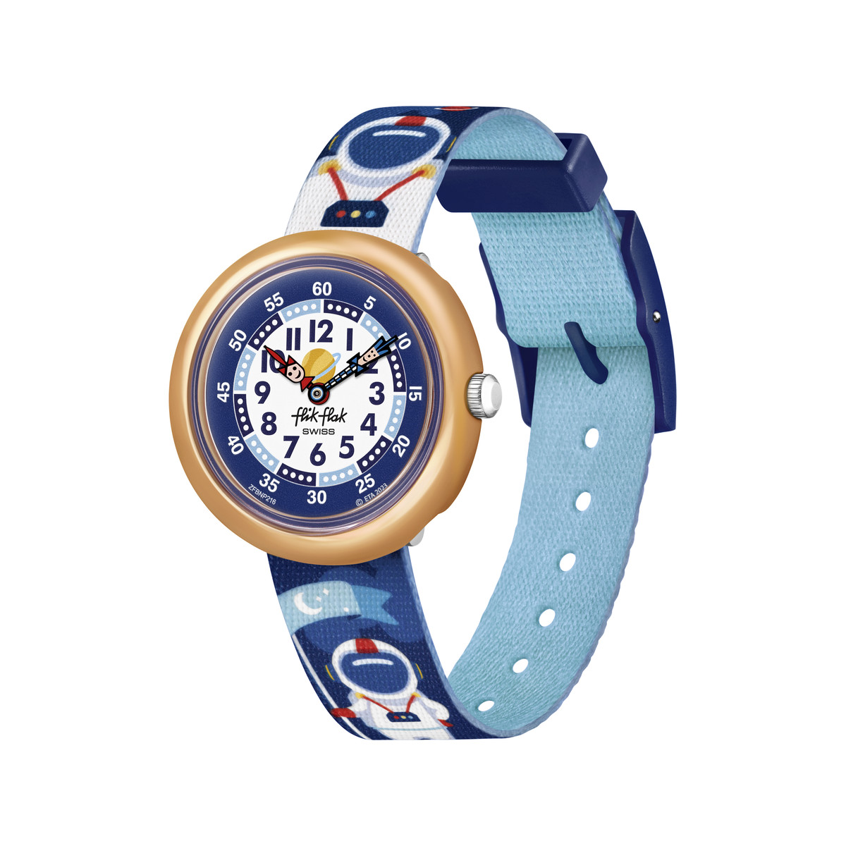 Montre FLIK FLAK Future dreams Astrodreams enfant plastique biosourcé bracelet PET recyclé bleu