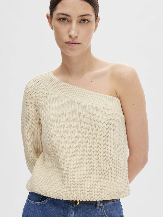 Selected Femme SLFSEDORA LS KNIT ONE SHOULDER Birch