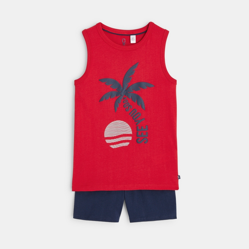 Pyjama d'été 2 pièces en jersey rouge garçon