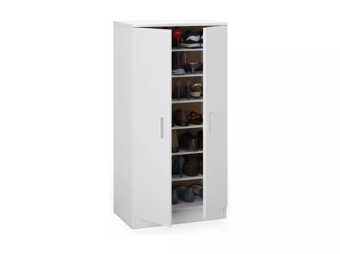 Meuble à chaussures Alcudia, Étagère à chaussures peu encombrante, Étagère à chaussures d'entrée, Armoire polyvalente avec 5 étagères, 55x36h108 cm, Blanc