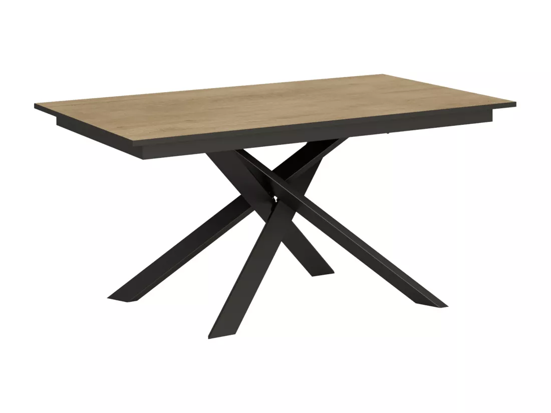 Table extensible 90x160/220 cm Ganty Chêne Nature bande de chante Anthracite cadre Anthracite