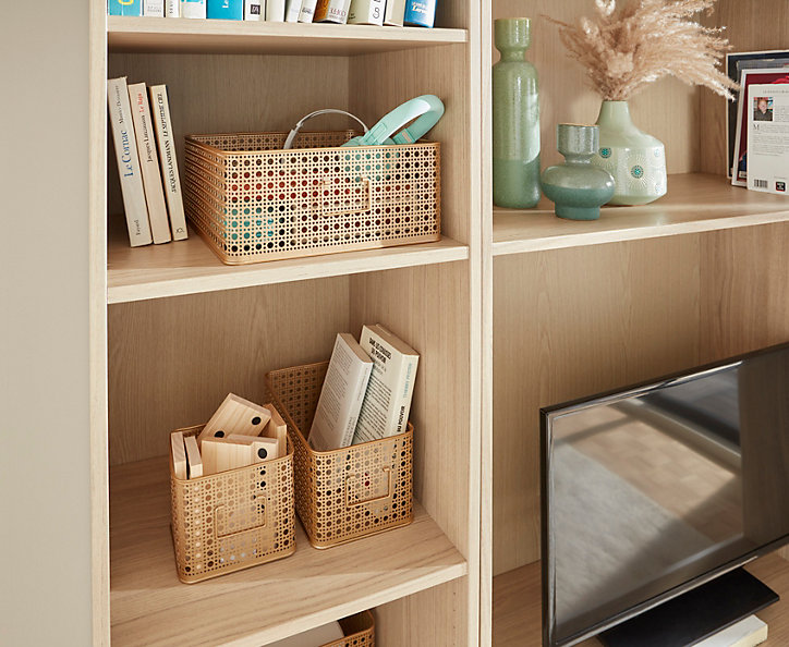 Panier rectangulaire en métal motif cannage Met doré taille L