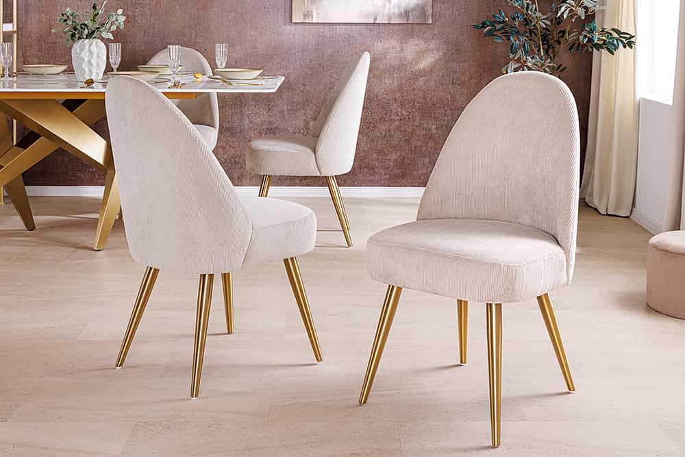 Retro Stuhl MIA CASA beige Cord champagner gold brushed Metall