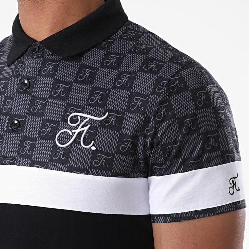 Polo Damier Tricolore Avec Broderie 381 Noir Gris