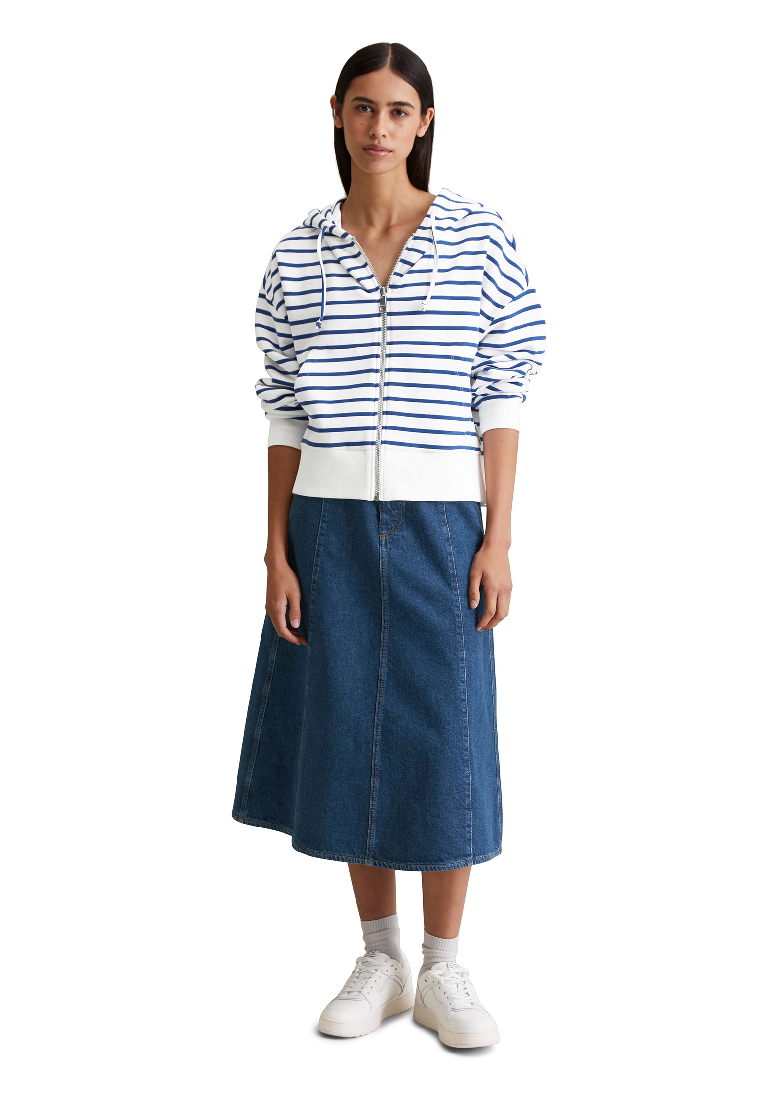 Marc O'Polo DENIM Kapuzensweatjacke , geringelt, relaxed fit, breite Bündchen