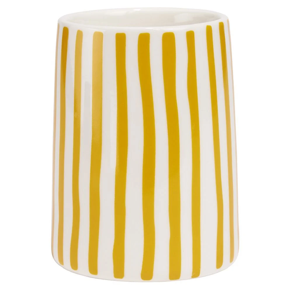 Gobelet salle de bain rayure jaune et blanc Sunflow en grès Ø8xH10,2cm