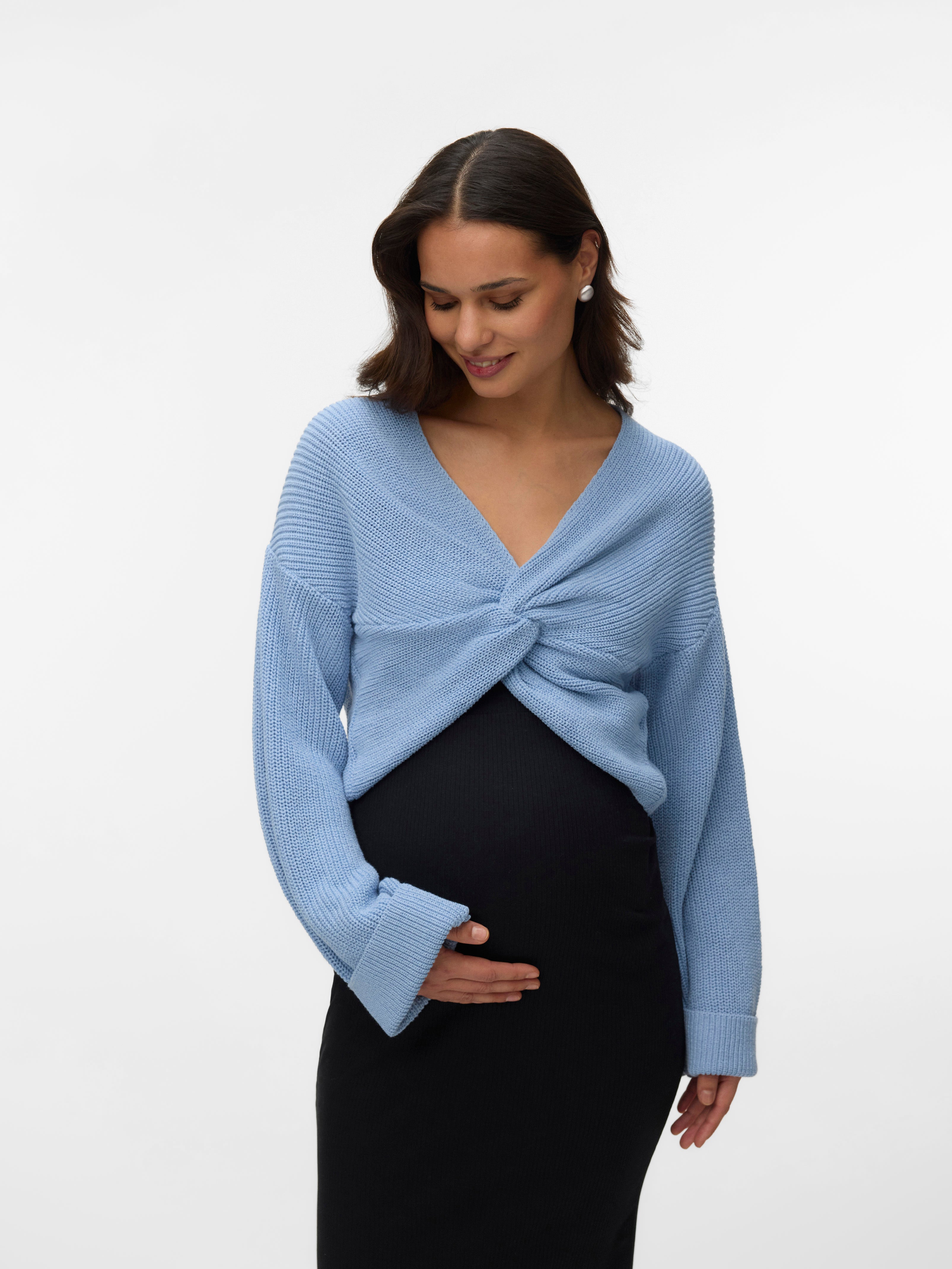 Regular fit V-Hals Mouwuiteinden met omslag Verlaagde schoudernaden Pullover