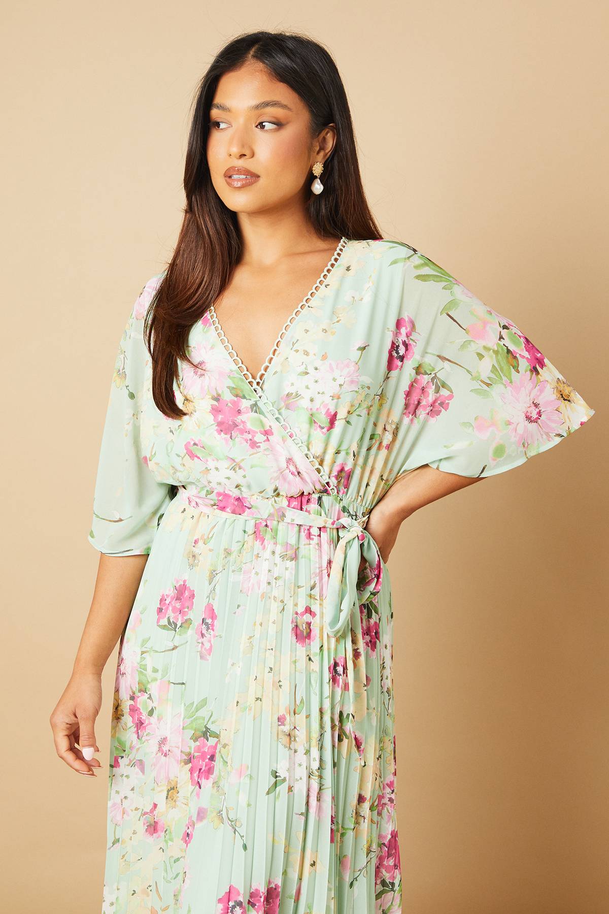 Oasis Robe Midi Plissée à Manches Kimono Petite Occasion