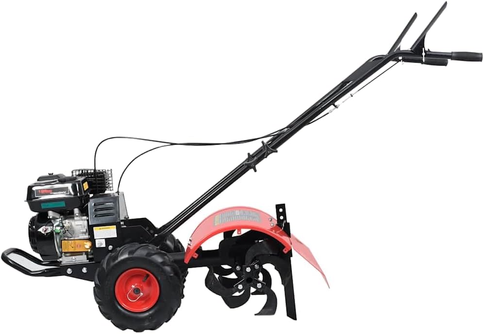 vidaXL Benzin Gartenfräse mit 12 Messern Motorhacke Gartenhacke Kultivator Bodenhacke Bodenfräse Fräse Hacke Ackerfräse 6,5PS 196cm³