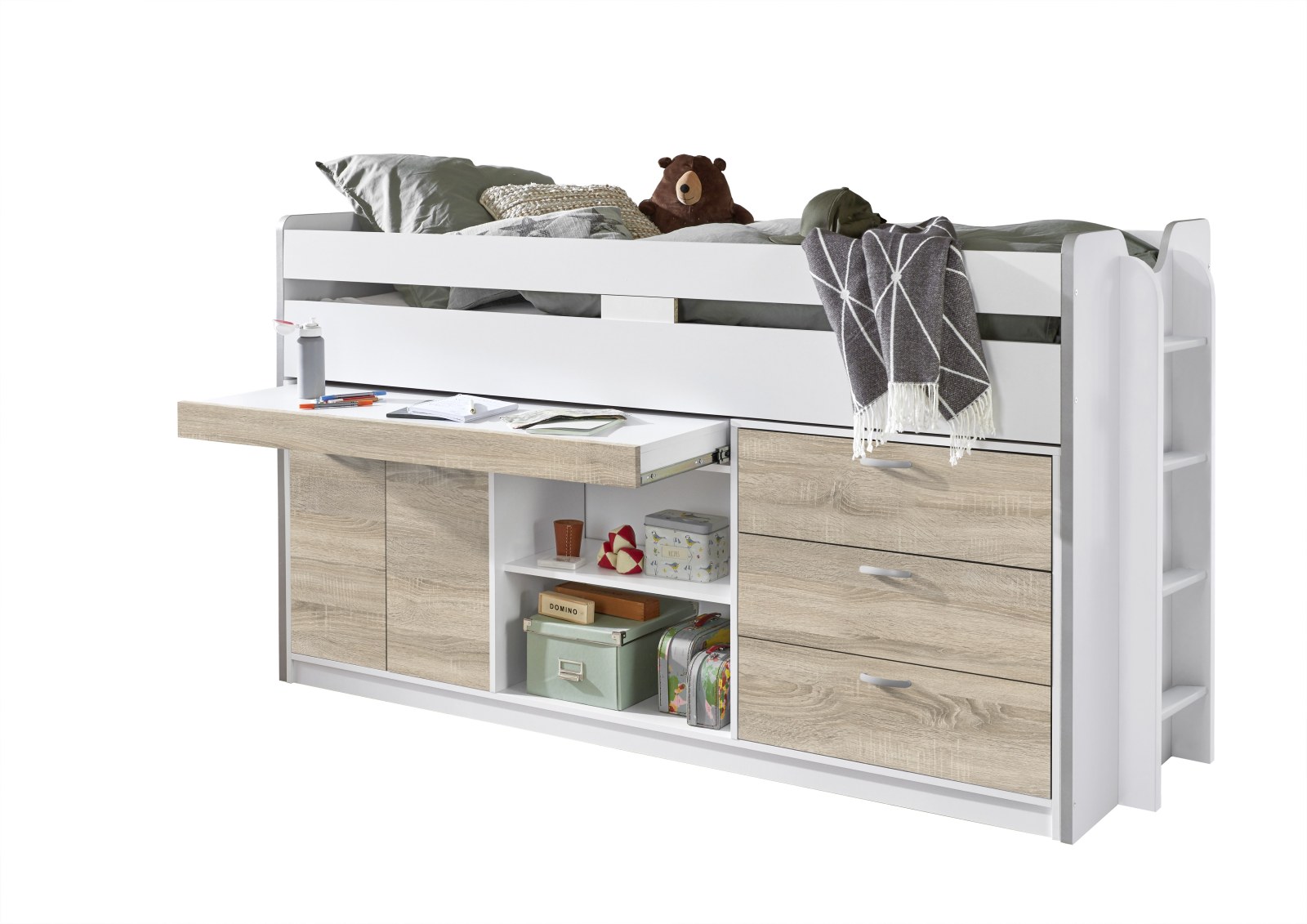 Funktionshochbett BONNY - Sonoma Eiche-weiß - 90x200 cm