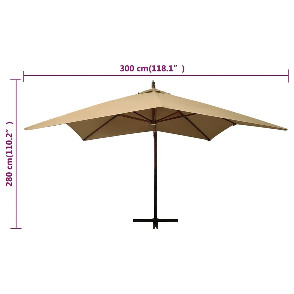 Parasol mobilier de jardin suspendu avec mât en bois 300 cm taupe