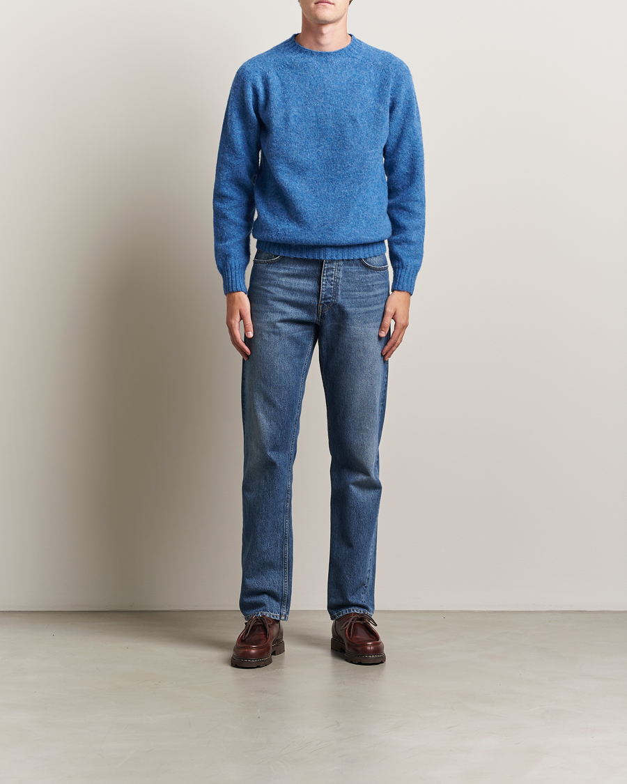 Harley Of Scotland Brushed Supersoft Lambswool Crewneck Cobalt