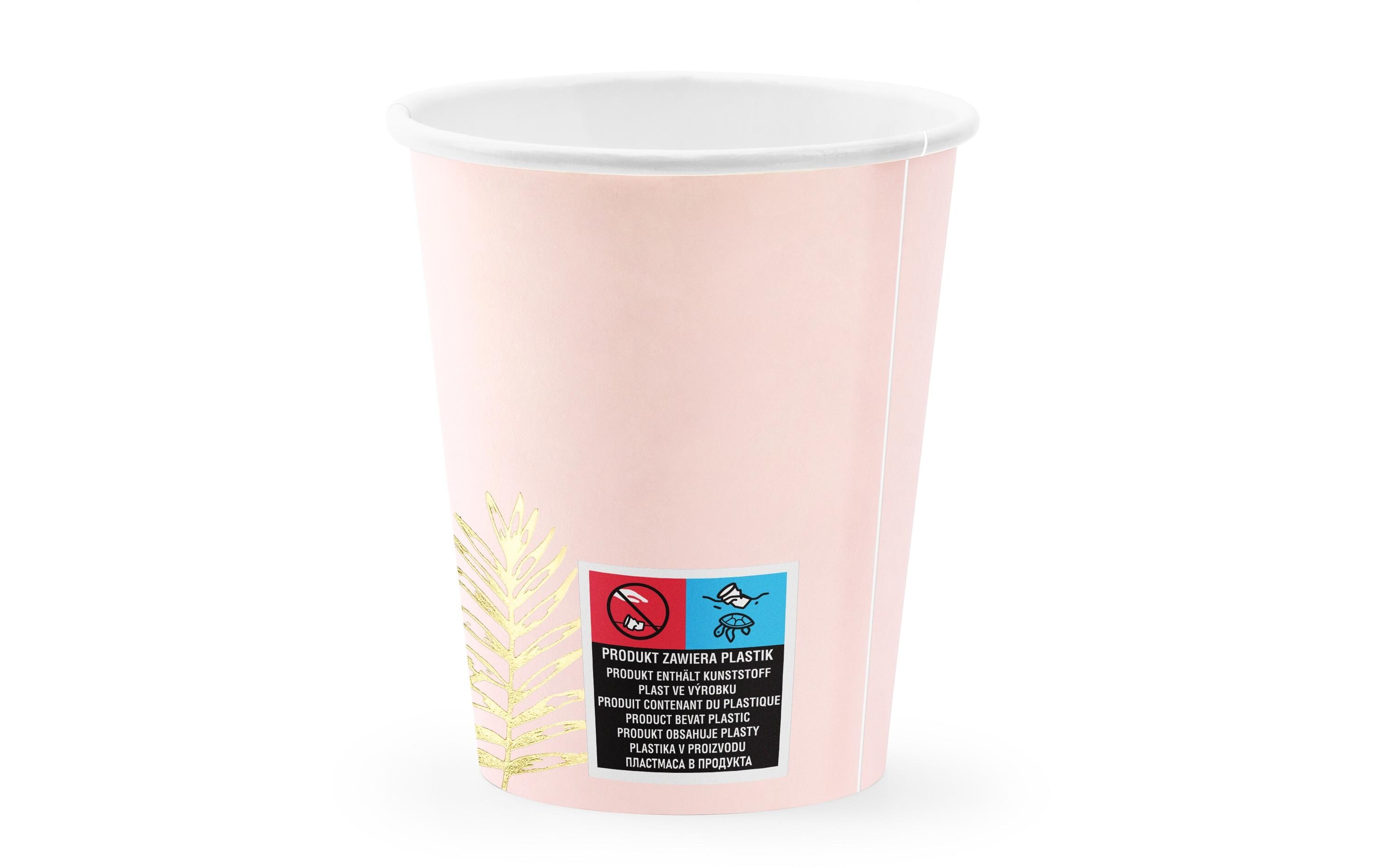 Einwegbecher Blätter 220 ml, 6 Stück, HellrosaPappbecher für Partys