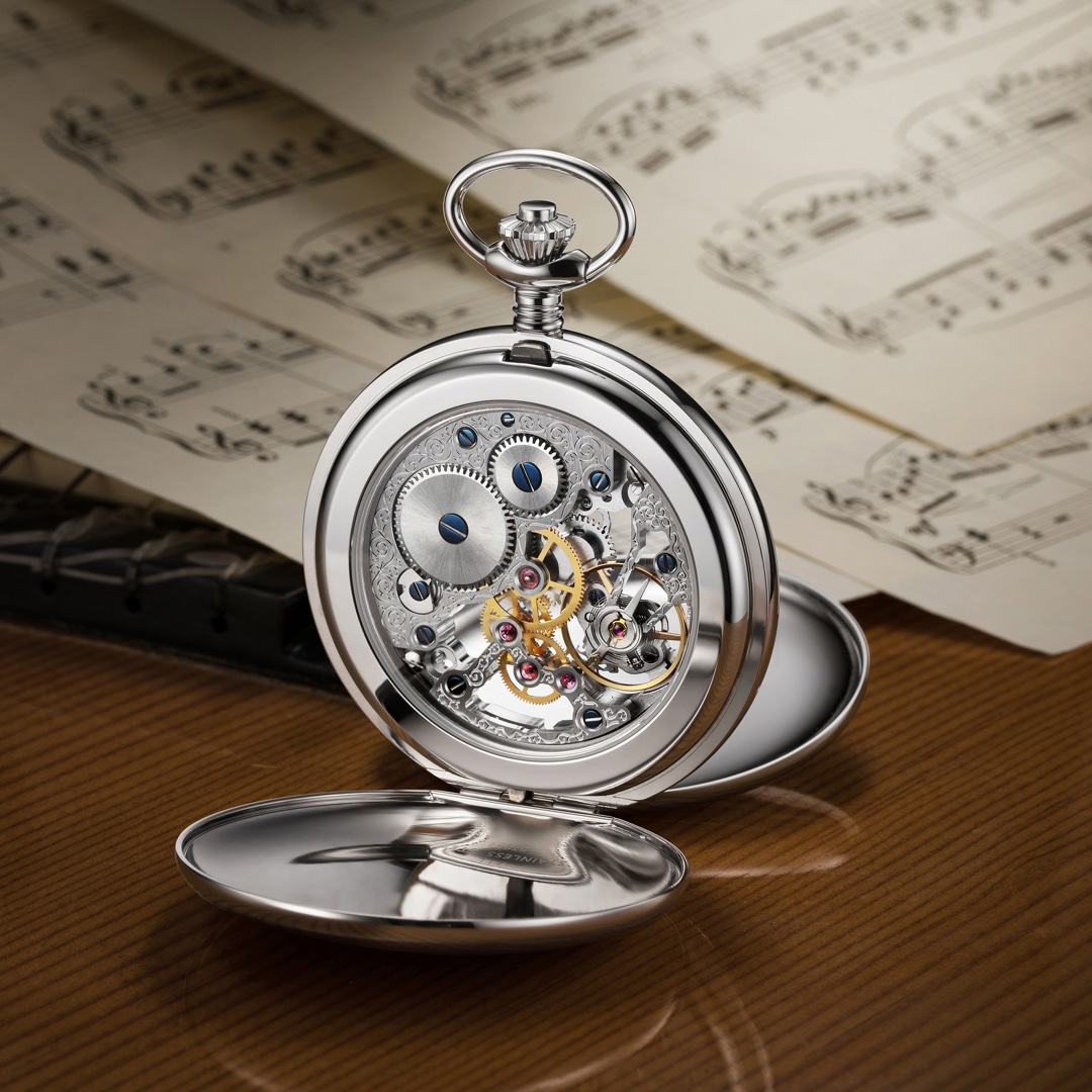 Aerowatch Taschenuhr Savonnette Skeleton Silbrig