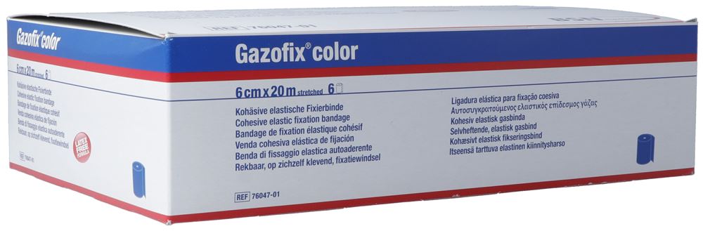 GAZOFIX kohäsive Fixierbinde<br>6 Stück, 6cmx20m, blau latexfrei