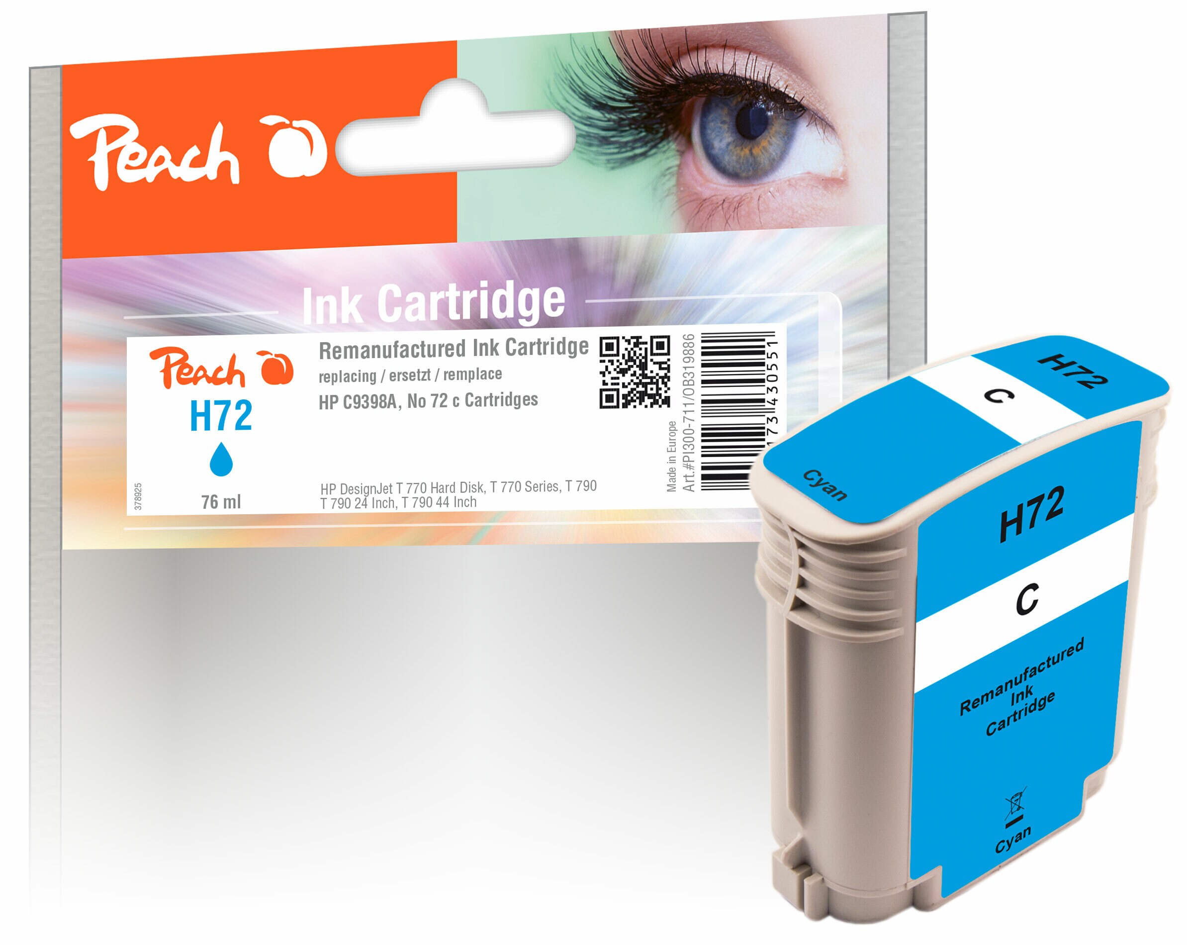 Peach HP 72 C Druckerpatrone cy ersetzt HP No. 72 C, C9398A für z.B. HP DesignJet T 1100 24 Inch, HP DesignJet T 1100 44 Inch, HP DesignJet T 1100 MFP (wiederaufbereitet)