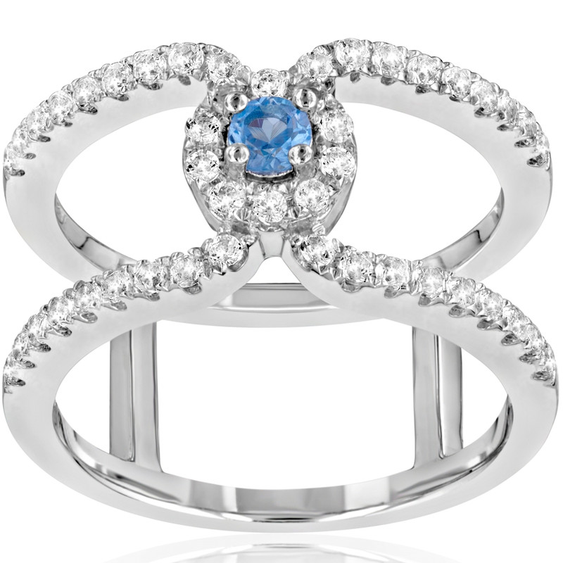Bague en Argent 925 orné de 47 Cristaux Swarovski Zirconia Blancs et Bleu