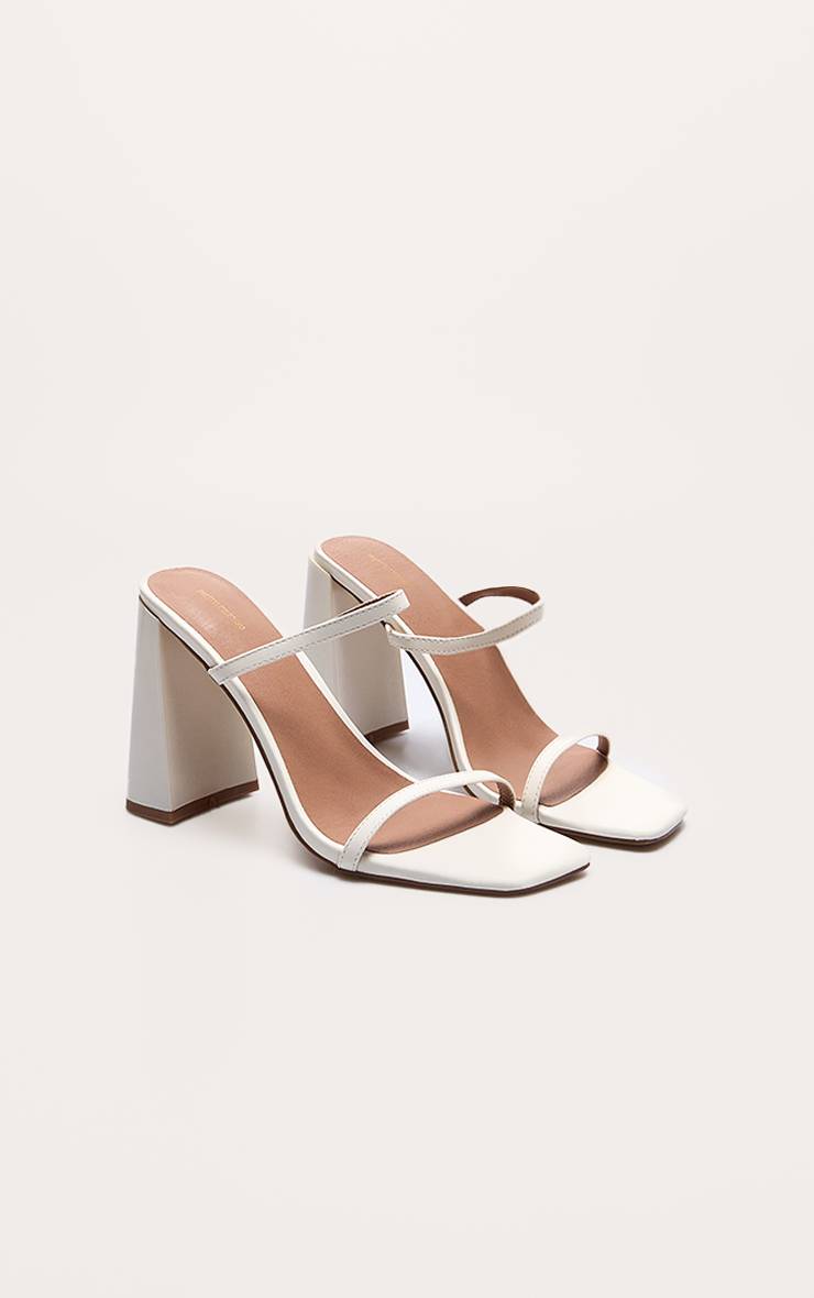 Crème Mules À Talon Bloc Haut En Synthétiquecuir Bout Carré Avec Double Bride
