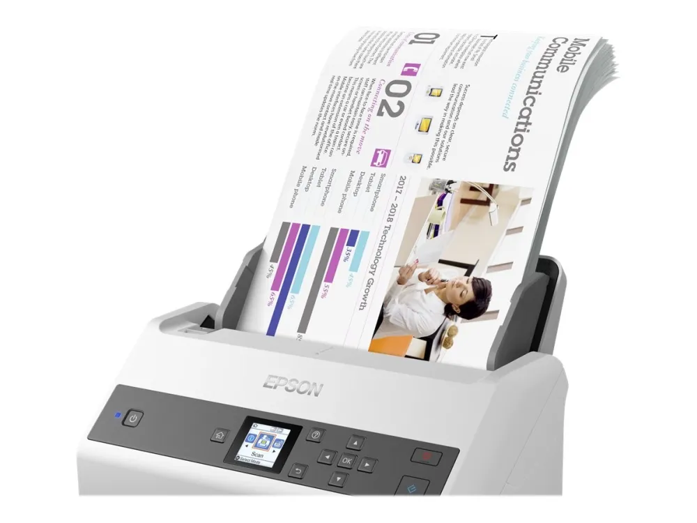 Epson WorkForce DS-870 - Dokumentscanner - Contact Image Sensor (CIS) - Duplex - A4 - 600 dpi x 600 dpi - op til 65 ppm (mono) / op til 65 ppm (farve) - ADF (100 ark) - op til 7000 scanninger pr. dag - USB 3.0