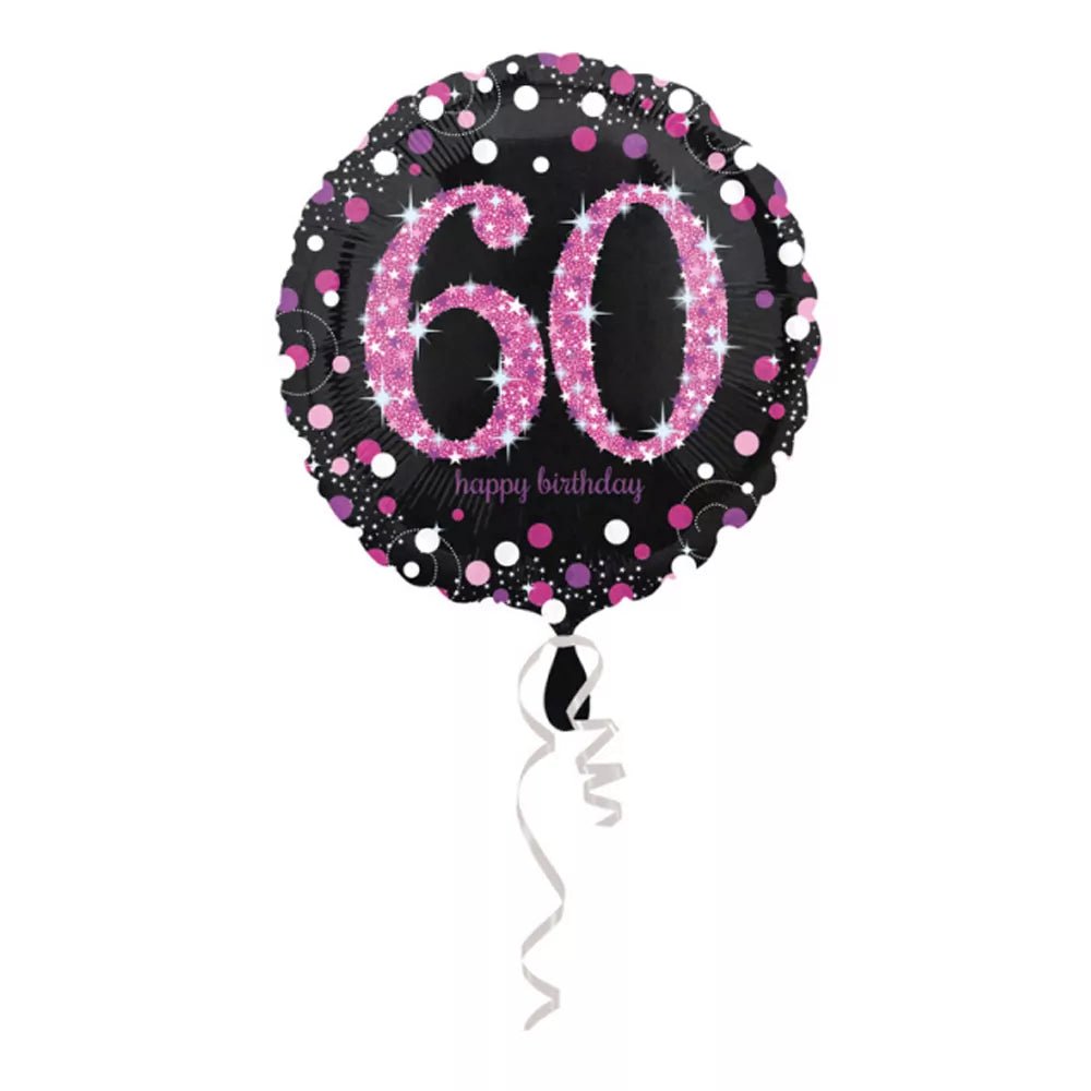 60 Jaar Helium Ballon Zwart Roze Leeg 45cm