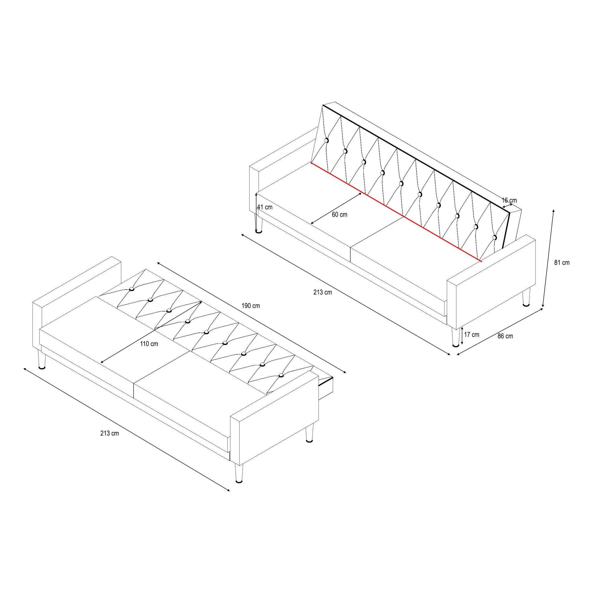 Dorel Home 3-Sitzer »Avon« Schlafsofa 213cm, Bettfunktion (110/190cm), trendiger Cord o. Webstoff