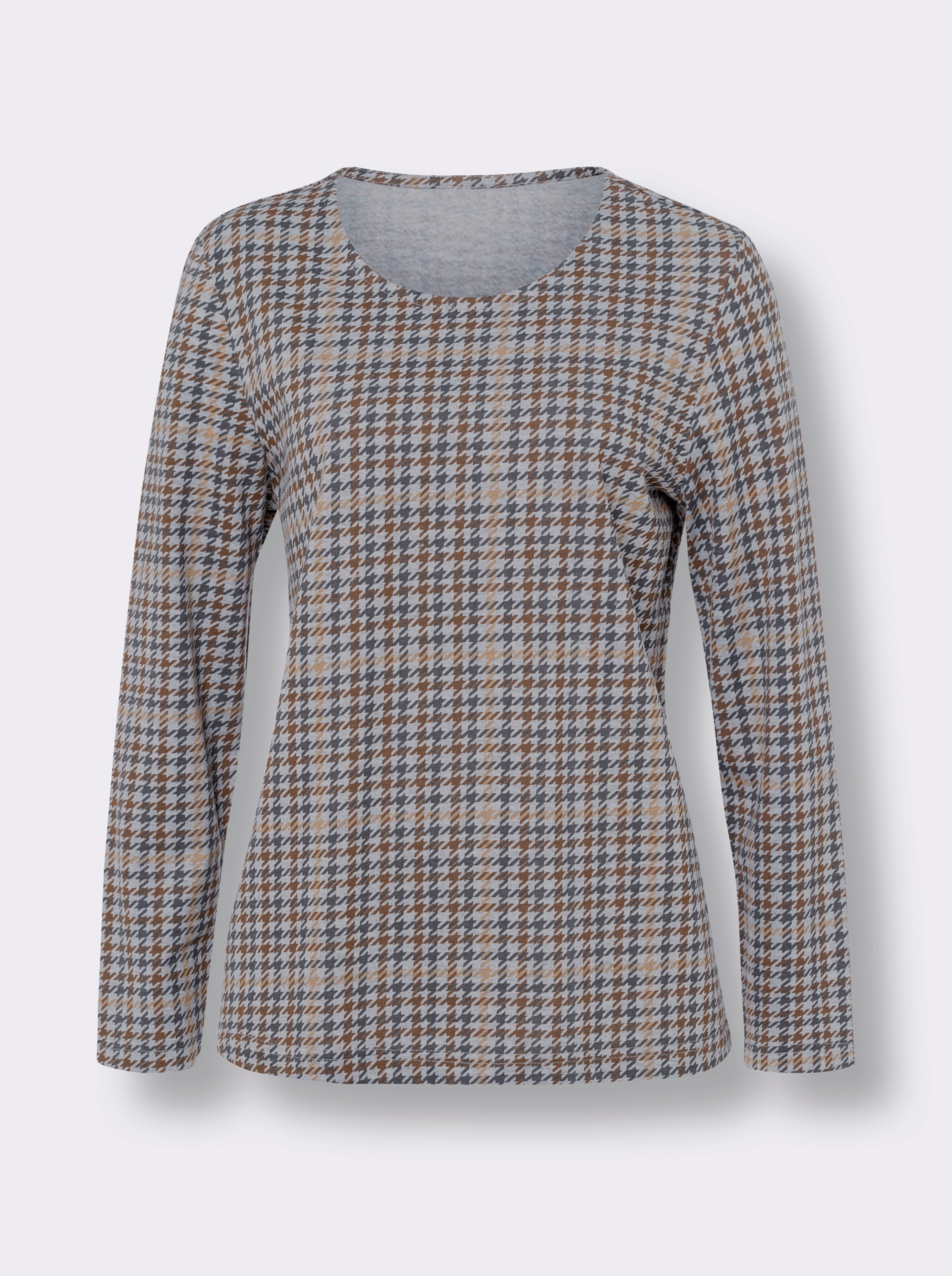 Langarmshirt mit Hahnentritt-Muster