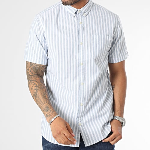 Chemise Manches Courtes A Rayures Marina Stripe Blanc Bleu Clair