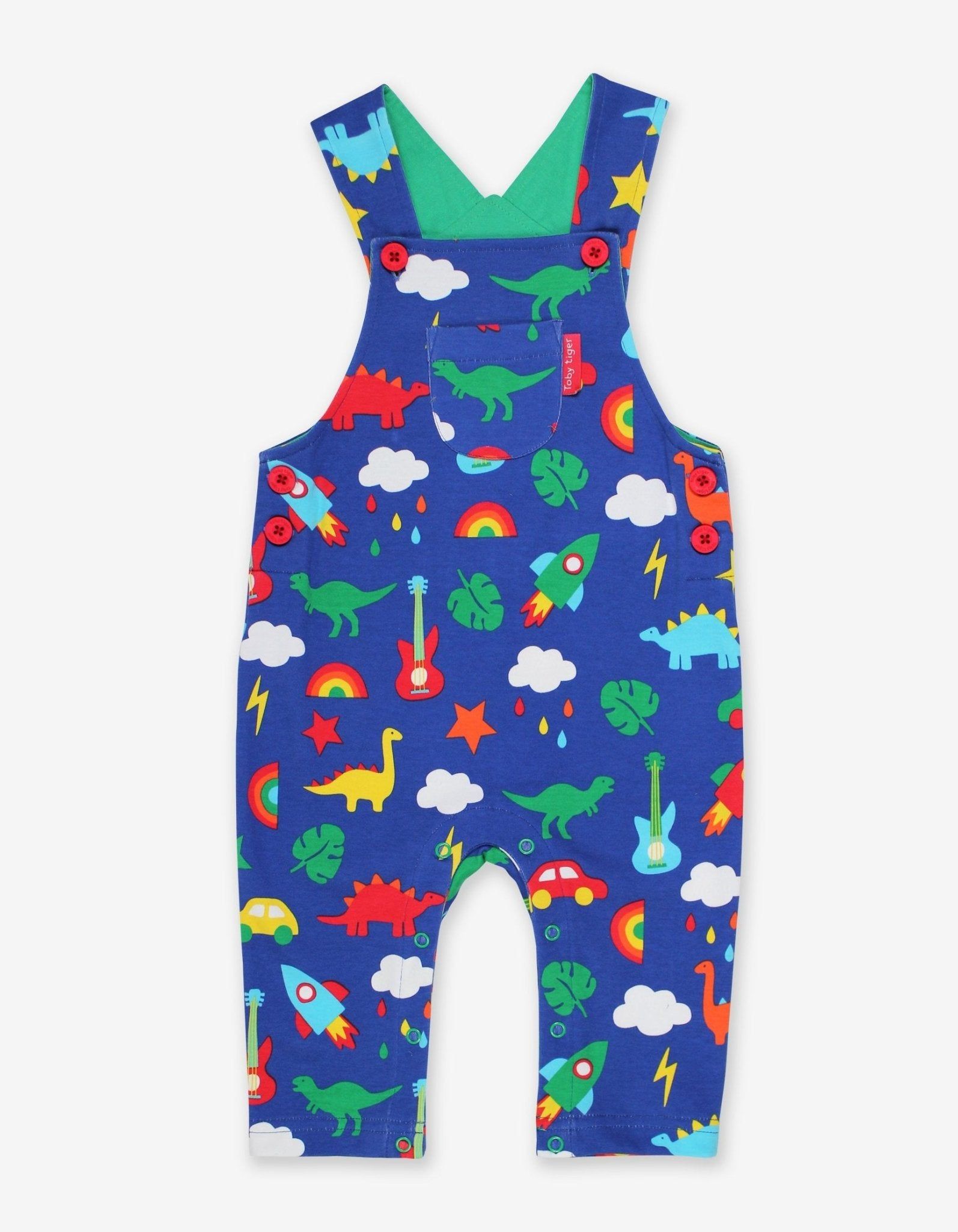 Toby Tiger Latzhose mit Druckknöpfen  mit Dino und Auto Print