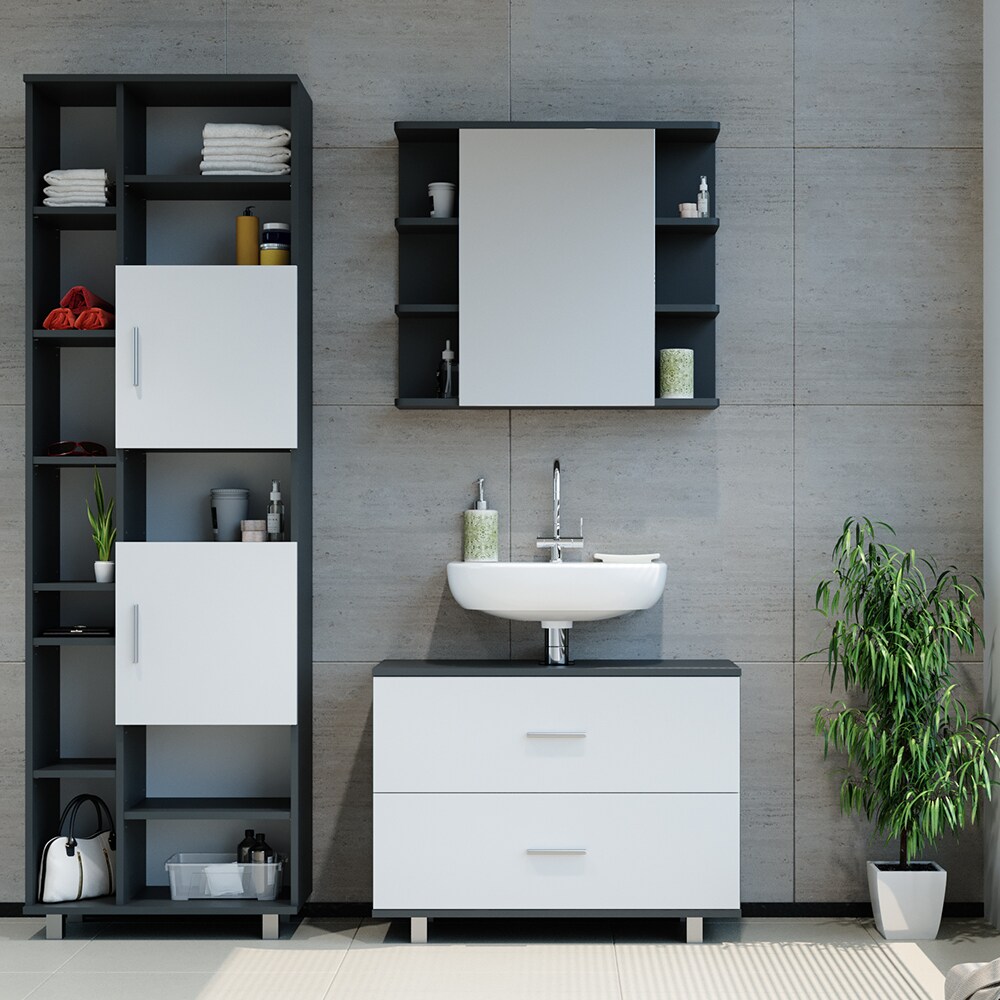 VICCO Badmöbel Set ILIAS Weiß Anthrazit Spiegel Kommode Unterschrank Badschrank