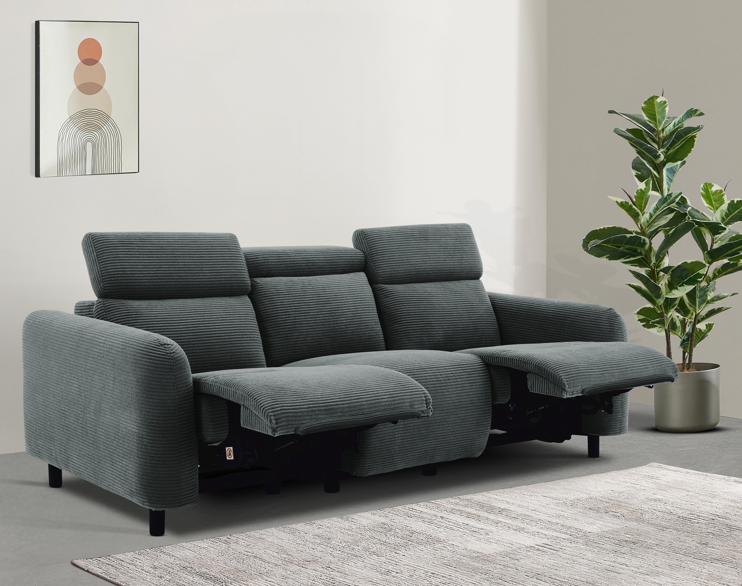 Home affaire 3-Sitzer »SKAANE in Cord, Sofa mit manueller u. elektrischer Relaxfunktion« Relax-Funktion in 2 Sitzen, Kopfteilverstellung, Federkernpolsterung