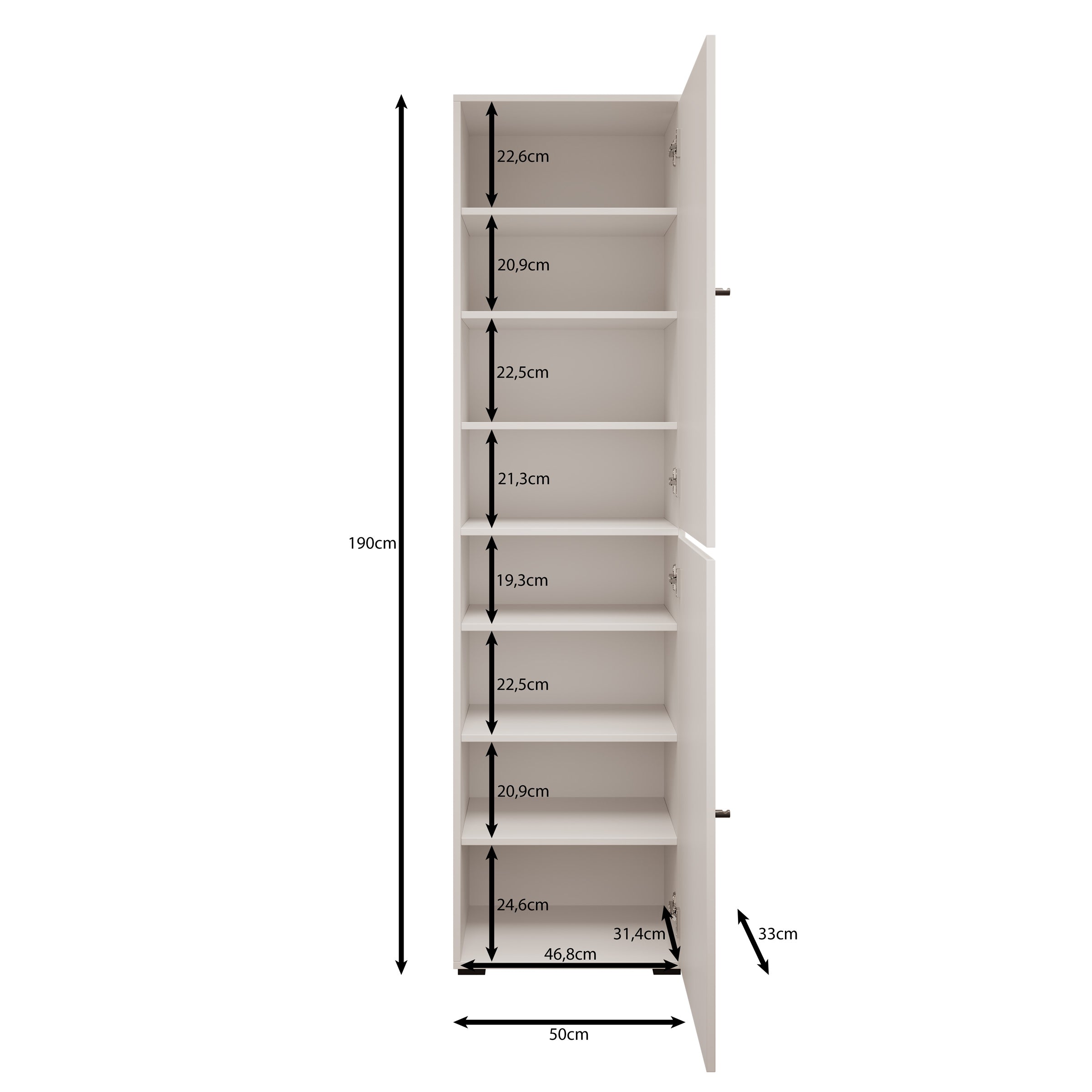Deacon - Schoenenkast - Wit - 50x33x190 cm