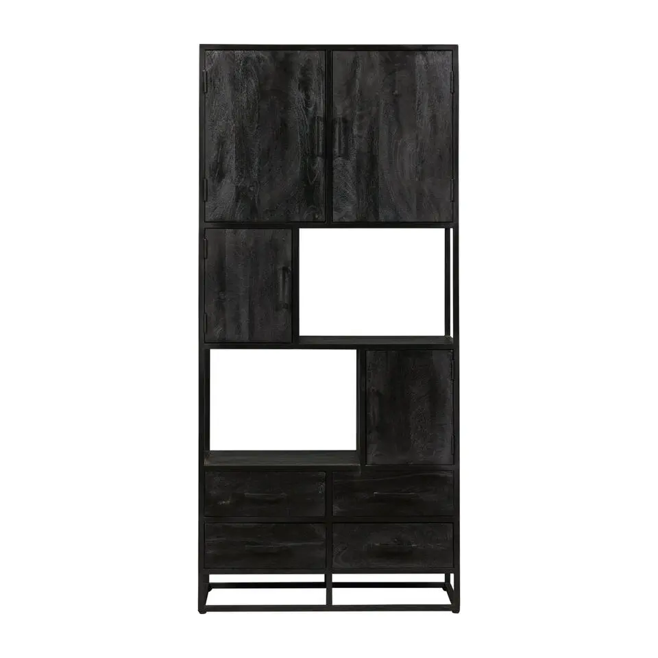 Mangohoutonline - Vakkenkast Florence 90cm Rechthoekig - Zwart - Mahom