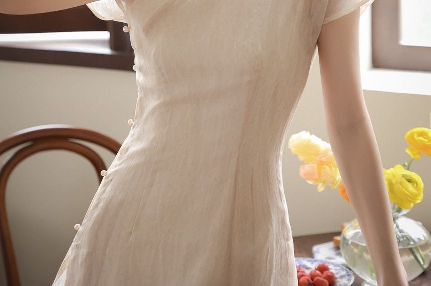 Fioridi - Set: Hanfu lange top met korte mouwen + spaghettibandjes effen midi A-lijn jurk