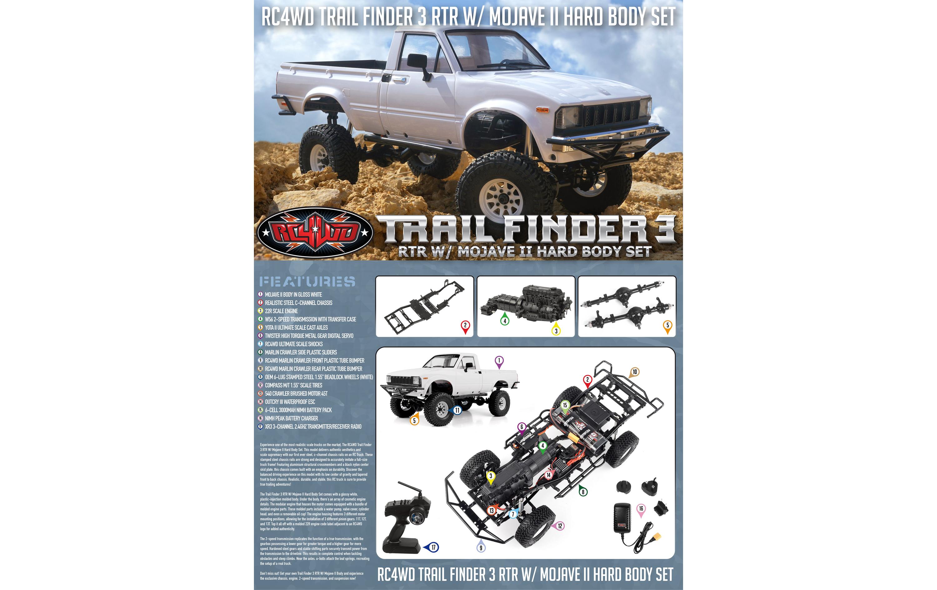 Scale Crawler Trail Finder 3 Mojave II RTR, 1:10<br>Trailfinder 3 Crawler Chassis mit Mojave II Hardbody Karosserie im RTR Set