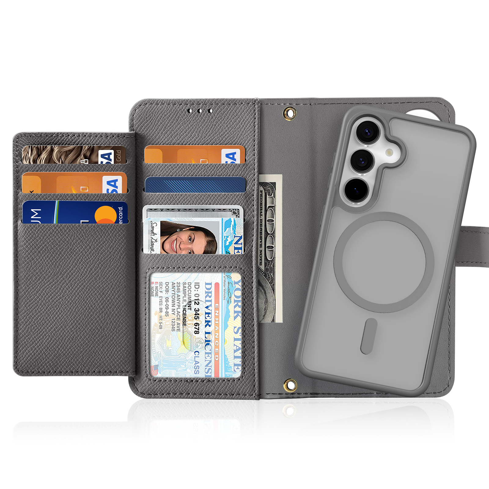 Samsung Galaxy S25 Leder Tasche mit Kartenfächer   Münzfach   Magnetische Schutzhülle - Grau