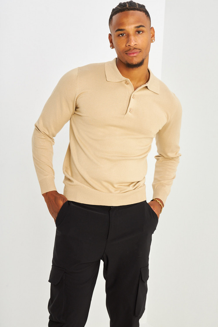 Pull léger beige foncé à boutons