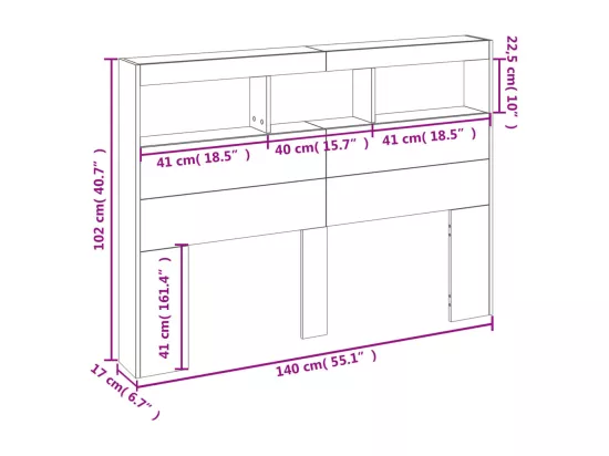Armoire tête de lit avec LED chêne sonoma 140x17x102 cm