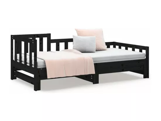 Lit coulissant sans matelas noir 2x(90x200) cm
