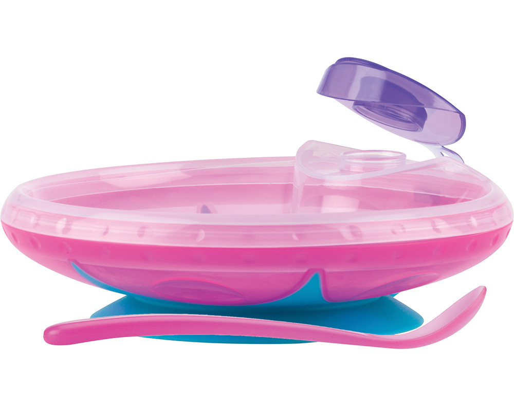 CONJUNTO TÉRMICO PRATO E COLHER NUBY  3 MESES ROSA