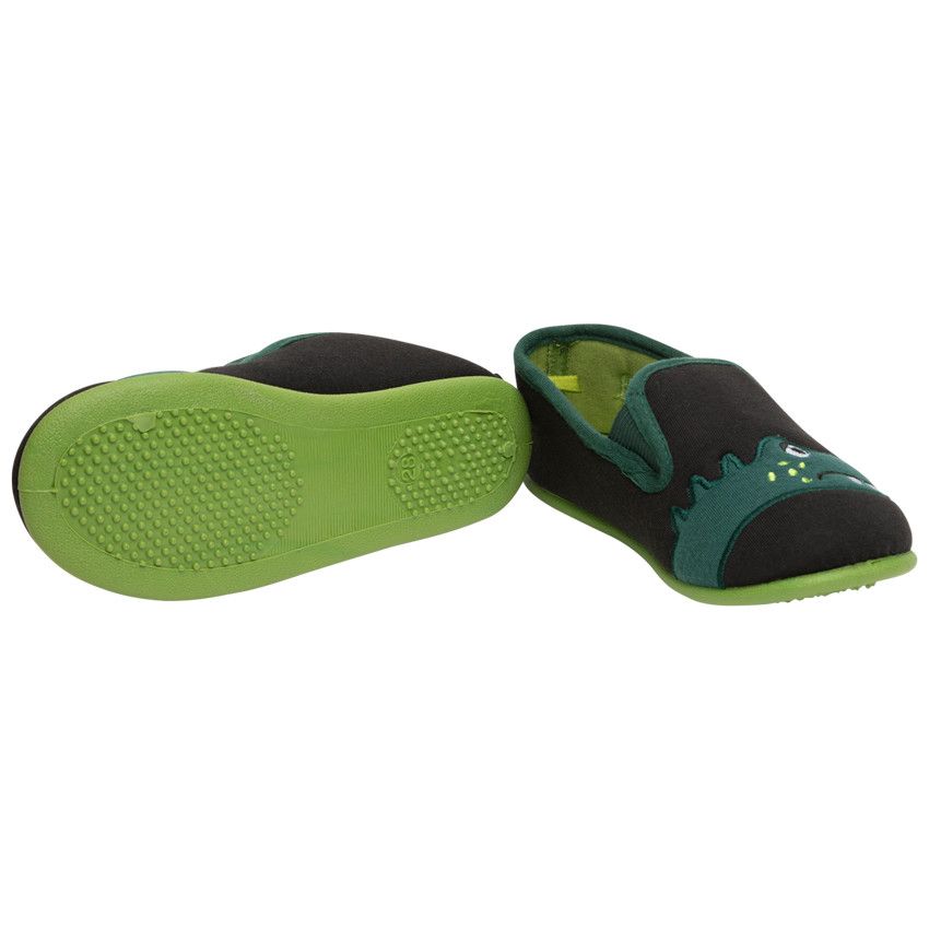 Chaussons bas pour enfant garçon broderie dinosaure - Noir